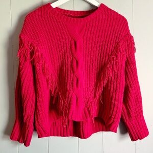 VINTAGE Womens Crewneck Fringe Tassel Knitted Pullover Sweater Jumper Red
